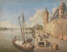 The banks of the Main River in Frankfurt am Main with St. Leonard's Church. Creator: Ursula Magdalene Reinheimer