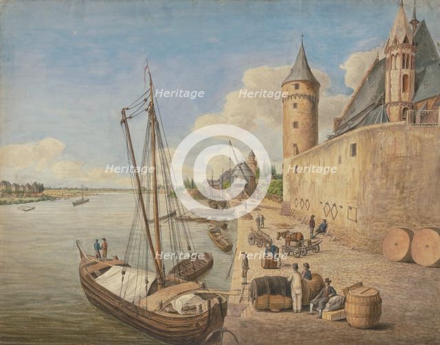 The banks of the Main River in Frankfurt am Main with St. Leonard's Church. Creator: Ursula Magdalene Reinheimer.