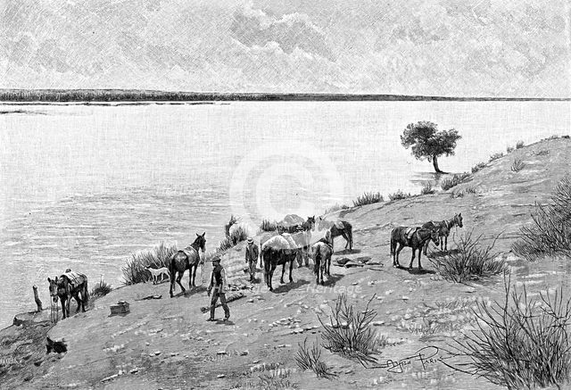 The banks of the Rio Neuquen, Argentina, 1895.Artist: Alfred Paris