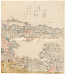 The banks of the Sumida river, Komatomeishi. Triptych from the series Umazukushi, left part, 1822. Creator: Hokusai, Katsushika (1760-1849)
