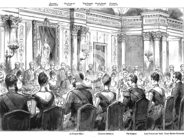 'The Banquet Given by Sir Edward and Lady Ermyntrude Malet at the British Embassy', 1890. Creator: Unknown.