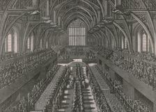 The banquet in the Great Hall at the Palace of Westminster...coronation of James II in 1685, (1902). Creator: Unknown