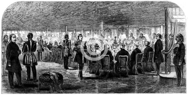 The banquet on board the Viceroy of Egypt's yacht, the Faid Gihaad, 1862. Creator: Unknown.