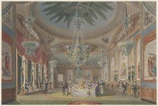 The Banquetting Room, Royal Pavilion, Brighton [as designed by John Nash], 1 December 1824. Creators: John Le Keux, John Samuel Agar