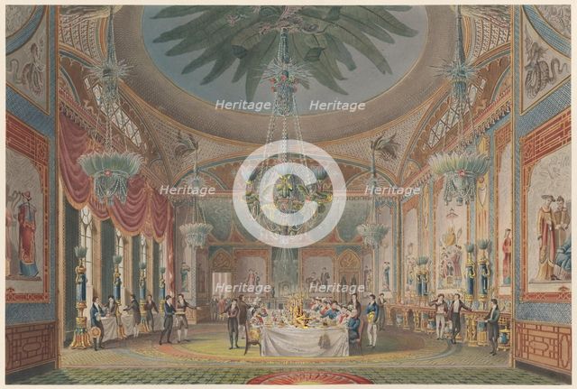 The Banquetting Room, Royal Pavilion, Brighton [as designed by John Nash], 1 December 1824. Creators: John Le Keux, John Samuel Agar.