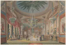 The Banquetting Room, Royal Pavilion, Brighton [as designed by John Nash], 1 December 1824. Creators: John Le Keux, John Samuel Agar
