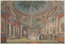 The Banquetting Room, Royal Pavilion, Brighton [as designed by John Nash], 1 December 1824. Creators: John Le Keux, John Samuel Agar