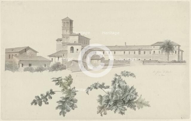 The Basilica of Santi Giovanni e Paolo in Rome, with Two Studies of Plants, c.1809-c.1812. Creator: Josephus Augustus Knip.