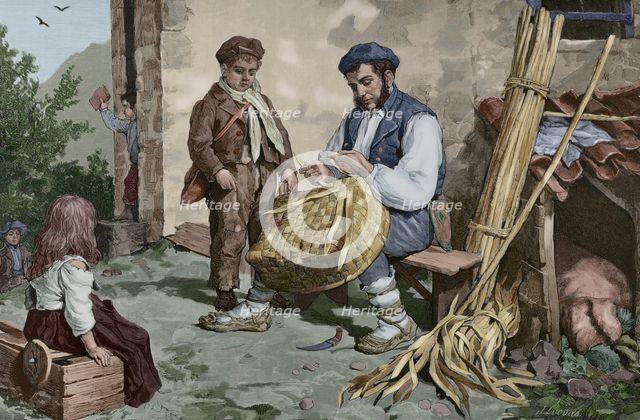 The basket maker of Peñamellera, Asturias, Spain, 1881.  Creator: Jose Cuevas.