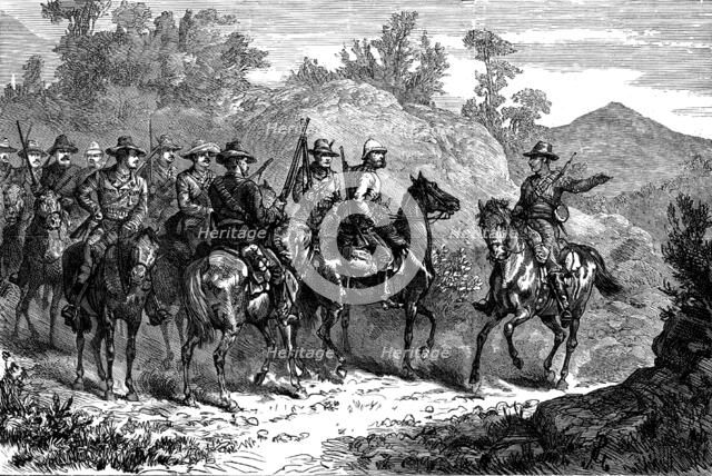 The Basuto War: colonial volunteers reconnoitring - return of the scout, 1881. Creator: Unknown.