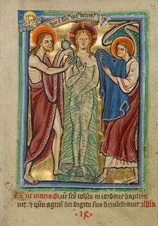 The Baptism of Christ, about 1190-1200; text and illumination added about 1480-1490. Creator: Unknown