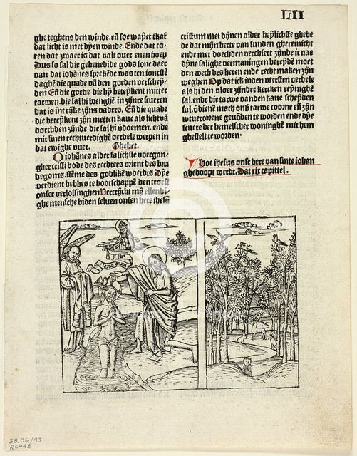 The Baptism of Christ and Forest Scene from Leven Christi (Life of Christ), Plate 43...1929. Creators: Unknown, Pieter van Os, Ludolph of Saxony, Wilhelm Ludwig Schreiber.