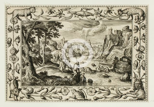 The Baptism of Christ, from Landscapes with Old and New Testament Scenes and Hunting Scenes, 1584. Creator: Adriaen Collaert.