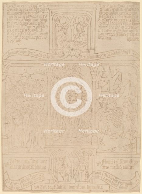 The Baptism of Christ; Pharoah Passing through the Red Sea; Joshua and Caleb, c. 1465. Creator: Unknown.