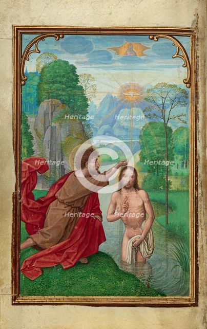 The Baptism of Christ; Prayer Book of Cardinal Albrecht of Brandenburg, about 1525-1530. Creator: Simon Bening.