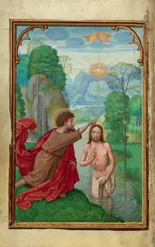 The Baptism of Christ; Prayer Book of Cardinal Albrecht of Brandenburg, about 1525-1530. Creator: Simon Bening