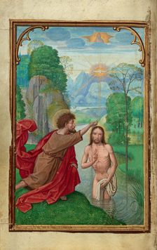 The Baptism of Christ; Prayer Book of Cardinal Albrecht of Brandenburg, about 1525-1530. Creator: Simon Bening