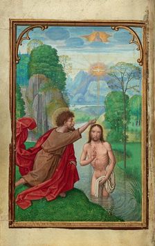 The Baptism of Christ; Prayer Book of Cardinal Albrecht of Brandenburg, about 1525-1530. Creator: Simon Bening