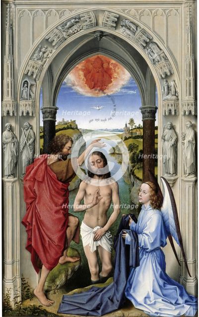 The Baptism of Christ (The Altar of St. John, middle panel), ca 1455. Artist: Weyden, Rogier, van der (ca. 1399-1464)