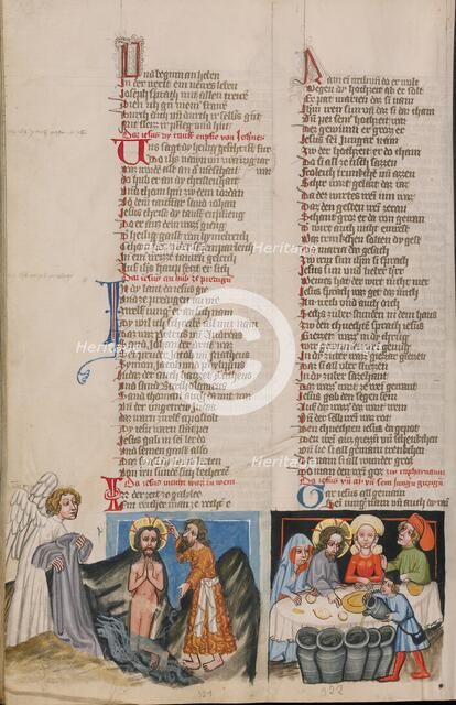 The Baptism of Christ: The Marriage at Cana; Weltchronik, about 1400-1410. Creator: Unknown.