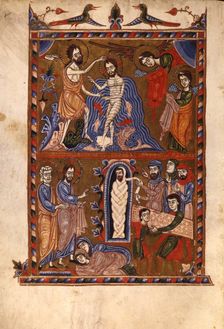 The Baptism of Christ. The Raising of Lazarus (Manuscript illumination from the Matenadaran Gospel)