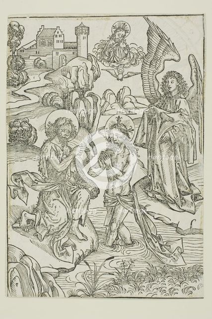 The Baptism of Christ (verso); The Circumcision of Christ (recto), pages 34 and 33..., 1491. Creator: Michael Wolgemut.