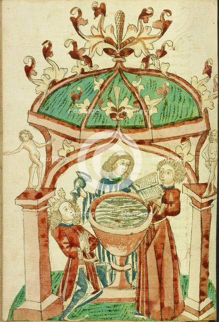 The Baptism of Josaphat; Barlaam und Josaphat, 1469. Creators: Hans Schilling, Diebolt Lauber.