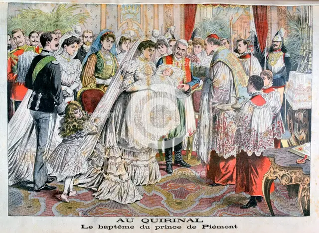 The baptism of the Prince of Piedmont, Quirinal Palace, Rome, 1904. Artist: Unknown