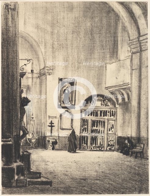 The Baptismal Font of Cervantés, Santa Maria la Mayor, Alcalá, c. 1903. Creator: Joseph J Pennell.
