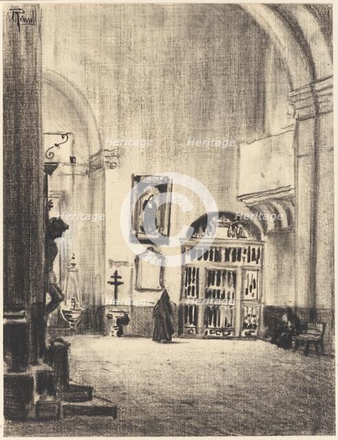 The Baptismal Font of Cervantés, Santa Maria la Mayor, Alcalá, c. 1903. Creator: Joseph J Pennell.