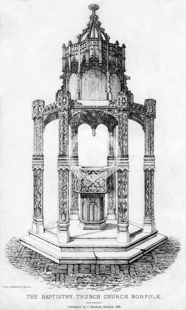 The baptistry, Trunch Church, Norfolk, 1855.Artist: Henry Ninham