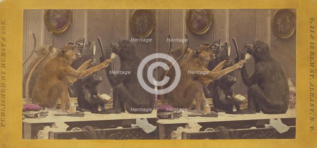 The Barber. We shave to live and live to shave., 1870. Creator: Eugene S. M. Haines.