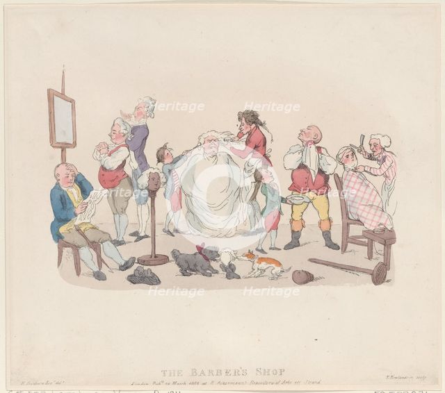 The Barber's Shop, March 20, 1803., March 20, 1803. Creator: Thomas Rowlandson.