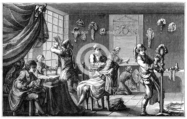 The Barber's Boutique, (1885).Artist: Charles Nicolas Cochin