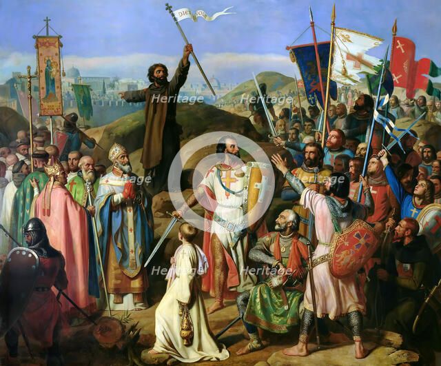The barefoot procession of Crusaders around the city walls of Jerusalem, July 14, 1099. Artist: Schnetz, Jean-Victor (1787-1870)