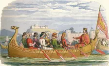 The barge of Edgar manned by eight kings on the Dee 973 (1864). Artist: James William Edmund Doyle