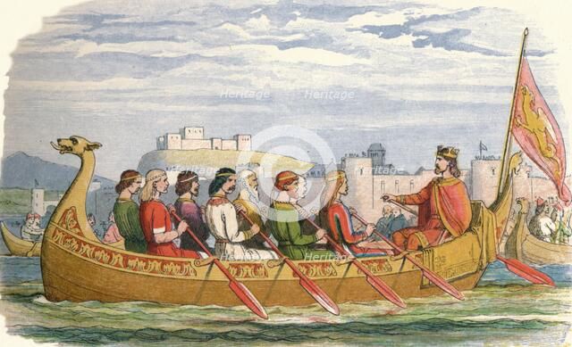 'The barge of Edgar manned by eight kings on the Dee', 973 (1864). Artist: James William Edmund Doyle.