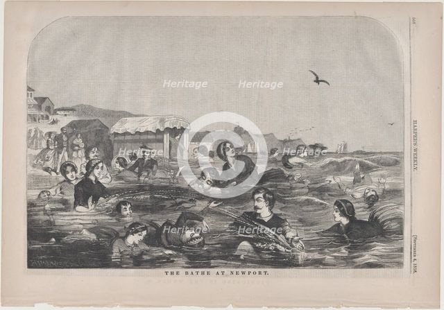 The Bathe at Newport (Harper's Weekly, Vol. II), September 4, 1858. Creator: Unknown.