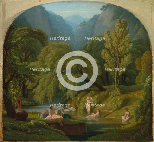 The Bathers, Souvenir of the Banks of the Anio River at Tivoli, c. 1860/1861. Creator: Théodore Caruelle d' Aligny (French, 1798-1871).