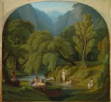 The Bathers, Souvenir of the Banks of the Anio River at Tivoli, c. 1860/1861. Creator: Théodore Caruelle d Aligny (French, 1798-1871)