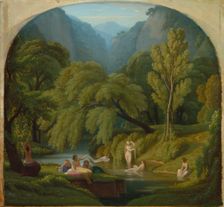The Bathers, Souvenir of the Banks of the Anio River at Tivoli, c. 1860/1861. Creator: Théodore Caruelle d Aligny (French, 1798-1871)