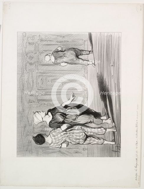 The Bathers, plate 15: It is her again, a pretty fashion, Madame Coquardeau!, 1847. Creator: Honoré Daumier (French, 1808-1879).