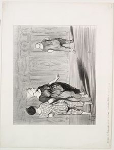 The Bathers, plate 15: It is her again, a pretty fashion, Madame Coquardeau!, 1847. Creator: Honoré Daumier (French, 1808-1879)