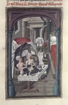 The baths of Sergius Orata. Miniature from Valerius Maximus, 15th century. Creator: Anonymous master