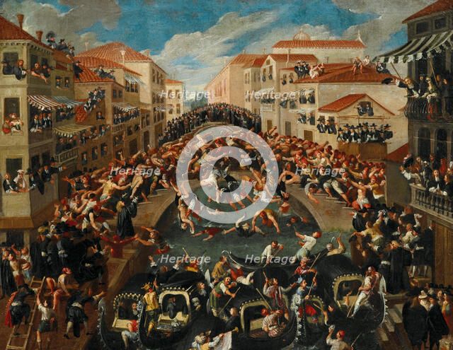 The Battaglia dei Pugni on the Bridge of San Barnaba, Venice, 18th century. Creator: Anonymous.