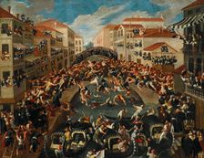 The Battaglia dei Pugni on the Bridge of San Barnaba, Venice, 18th century. Creator: Anonymous