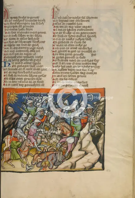The Battle with the Five Kings of Canaan; Weltchronik, about 1400-1410. Creator: Unknown.
