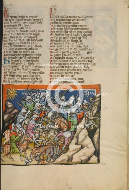 The Battle with the Five Kings of Canaan; Weltchronik, about 1400-1410. Creator: Unknown.