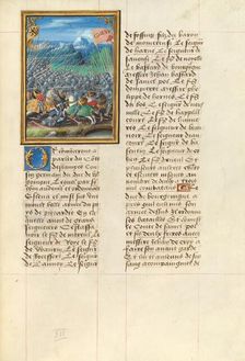 The Battle at the Bridge over the River Scheldt; Livre des faits de Jacques de Lalaing, about 1530. Creator: Master of the Getty Lalaing