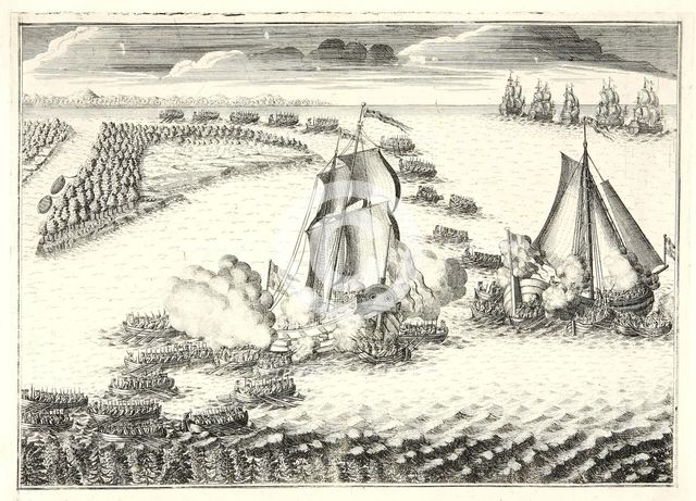 The battle at the mouth of the Neva on May 18, 1703, 1720s. Artist: Zubov, Alexei Fyodorovich (1682-after 1750)